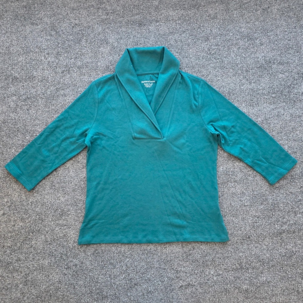 New Teal Shawl Collar Knit Top By Draper's & Damon's Size Petite Small